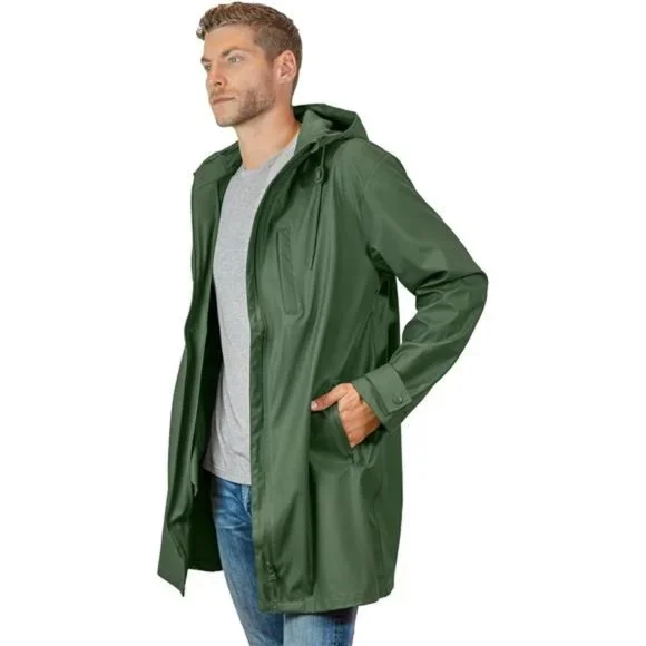 Rain JacketWaterproof, Windproof, Long Raincoat with Hood for Men